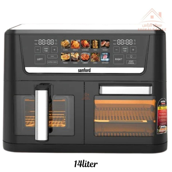 Sanford 5 - in - 1 Digital Air Fryer Oven | 14L Capacity (6L + 8L) | Dual Control Panel | 360° Hot Air Circulation - Souk Al Ras