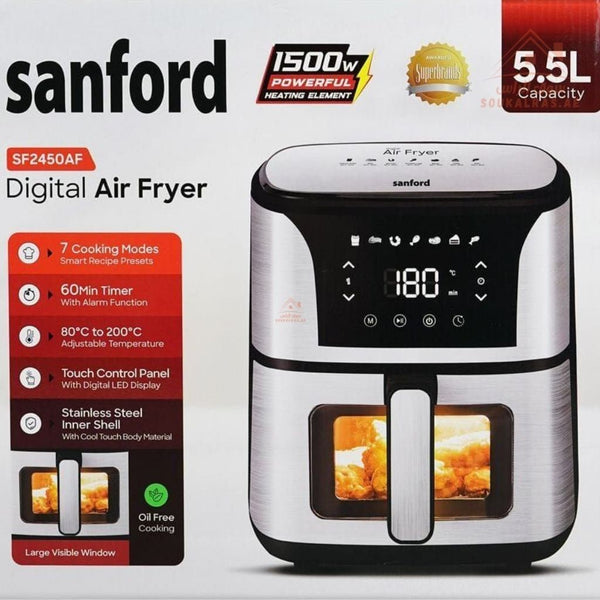 Sanford 5.5L Digital Air Fryer | 1500W | 7 Cooking Presets | LED Display | Oil - Free Healthy Cooking | Removable basket with non - stick coating - Souk Al Ras