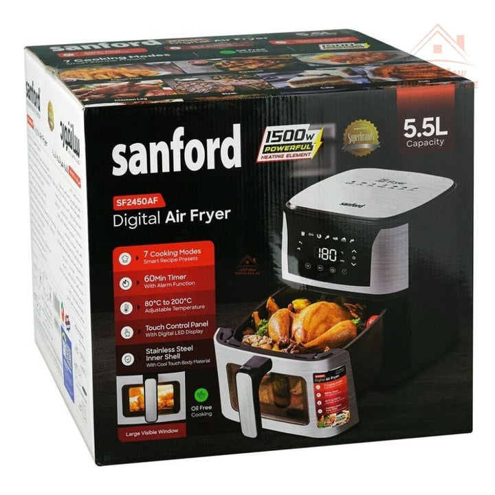 Sanford 5.5L Digital Air Fryer | 1500W | 7 Cooking Presets | LED Display | Oil - Free Healthy Cooking | Removable basket with non - stick coating - Souk Al Ras