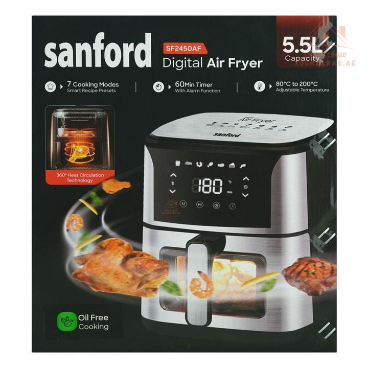 Sanford 5.5L Digital Air Fryer | 1500W | 7 Cooking Presets | LED Display | Oil - Free Healthy Cooking | Removable basket with non - stick coating - Souk Al Ras