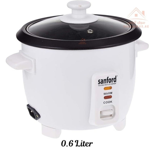 Sanford Automatic Rice Cooker | 0.6L | Non - Stick Aluminum Pot | 300W | With Steamer & Glass Lid - Souk Al Ras
