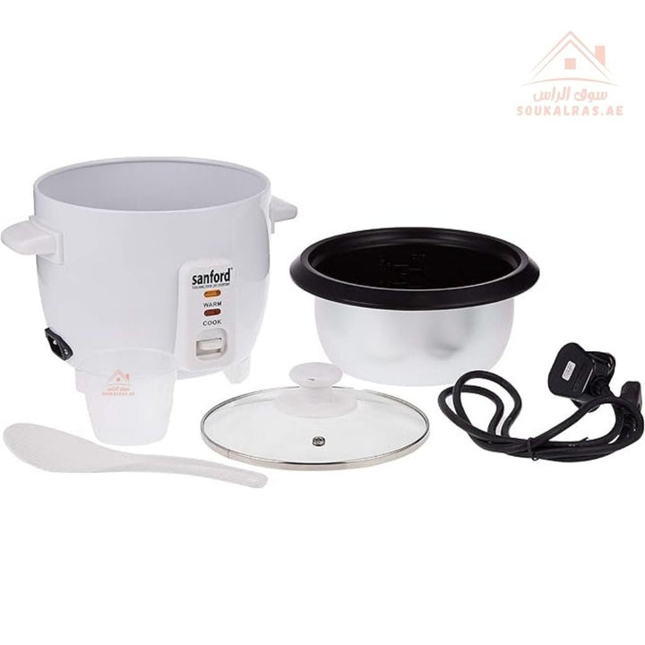 Sanford Automatic Rice Cooker | 0.6L | Non - Stick Aluminum Pot | 300W | With Steamer & Glass Lid - Souk Al Ras