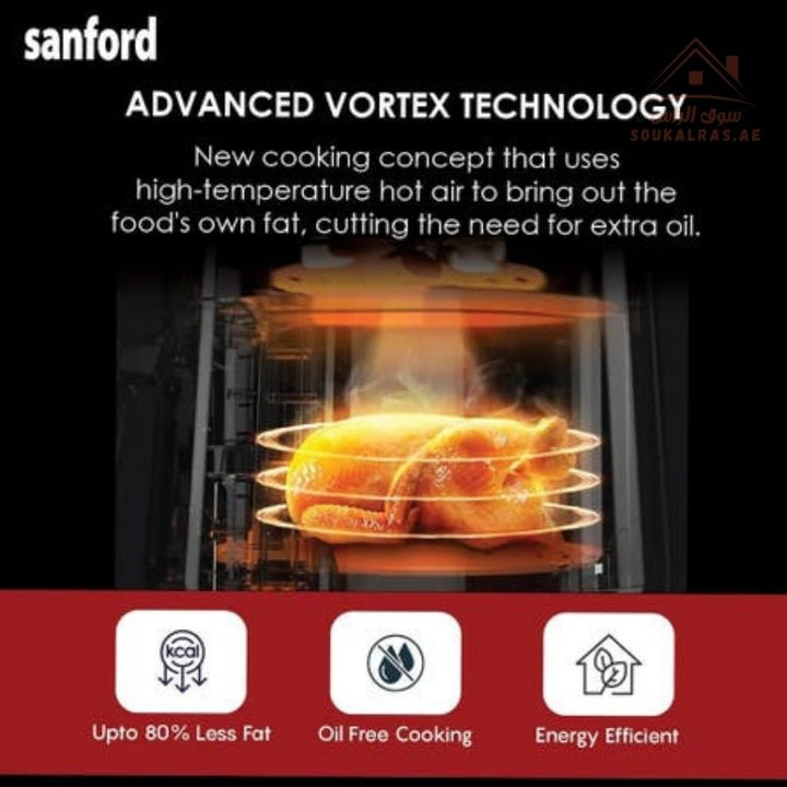 Sanford Digital Air Fryer | 1100W | 8 Preset Menus | 360° Hot Air Circulation | Healthy Oil - Free Cooking - Souk Al Ras