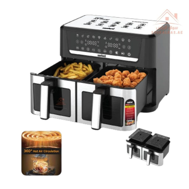 Sanford Digital Air Fryer 12L | 2800W Power | Dual Compartment with Transparent Glass | 360° Hot Air Circulation - Souk Al Ras