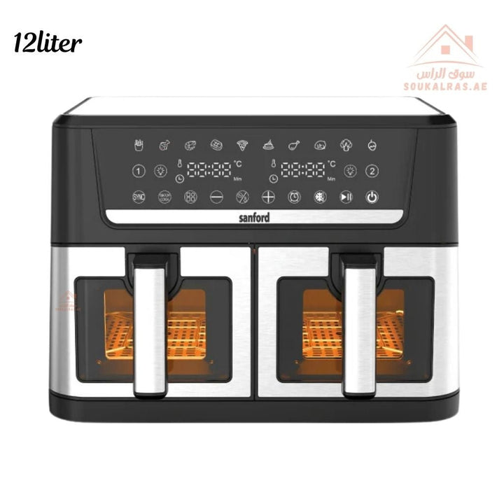Sanford Digital Air Fryer 12L | 2800W Power | Dual Compartment with Transparent Glass | 360° Hot Air Circulation - Souk Al Ras