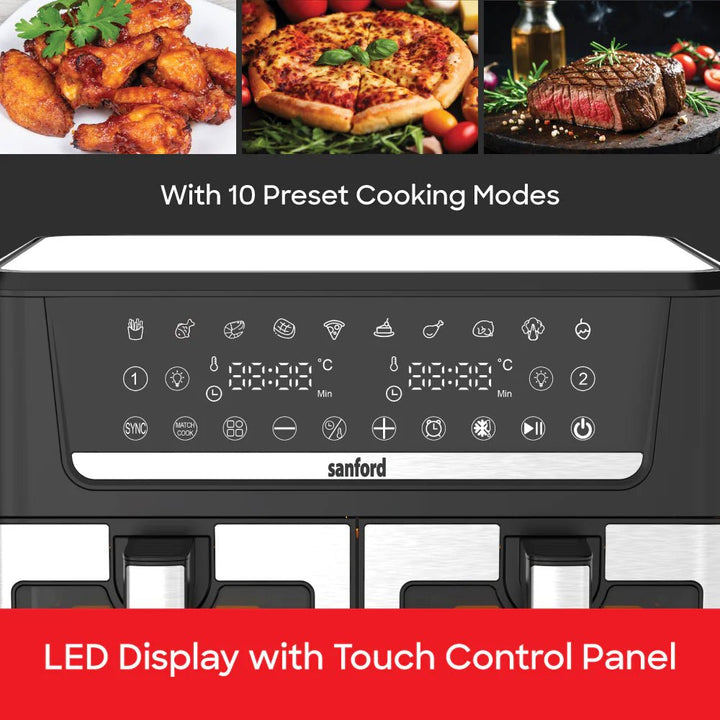 Sanford Digital Air Fryer 12L | 2800W Power | Dual Compartment with Transparent Glass | 360° Hot Air Circulation - Souk Al Ras