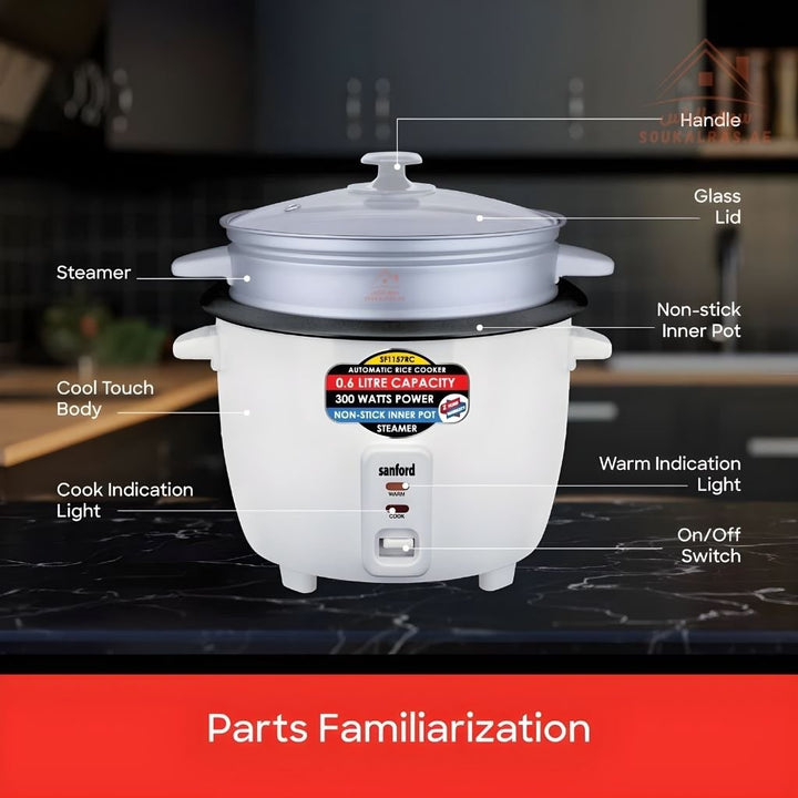Sanford Rice Cooker | 1.0L Capacity | 400W Power | Automatic Cooking & Keep Warm Function, Mix Colors - Souk Al Ras