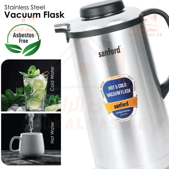 Sanford Stainless Steel Vacuum Flask 1 L | 24 - Hour Hot & Cold Retention | Durable Handle - Souk Al Ras