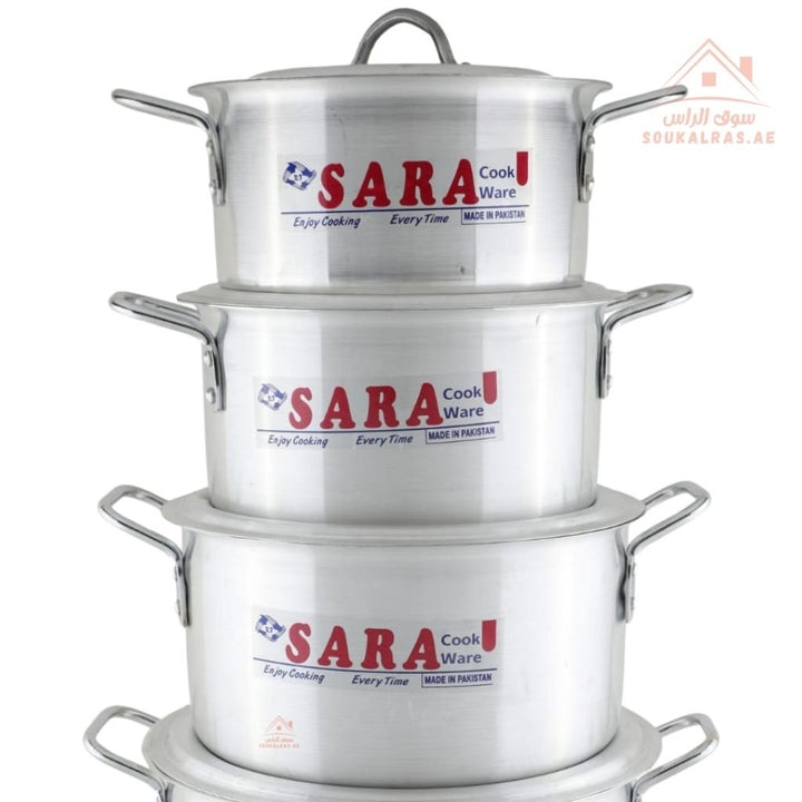 SARA 8 - Piece Aluminum Cookware Set | Heavy - Duty Cooking Pots, even heat distribution| perfect for cooking rice, curries, and family meals. - Souk Al Ras