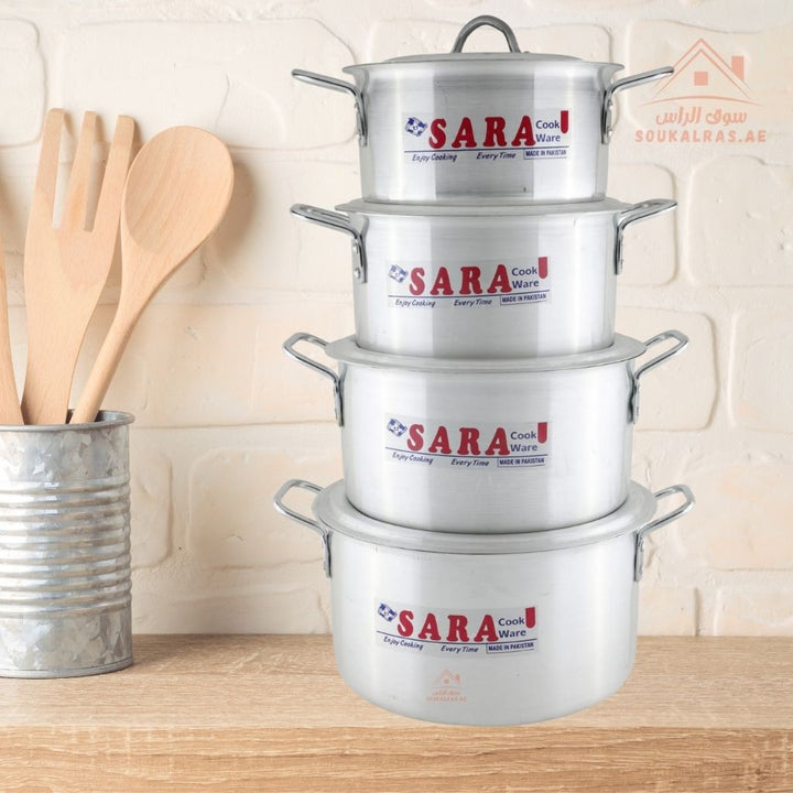 SARA 8 - Piece Aluminum Cookware Set | Heavy - Duty Cooking Pots, even heat distribution| perfect for cooking rice, curries, and family meals. - Souk Al Ras
