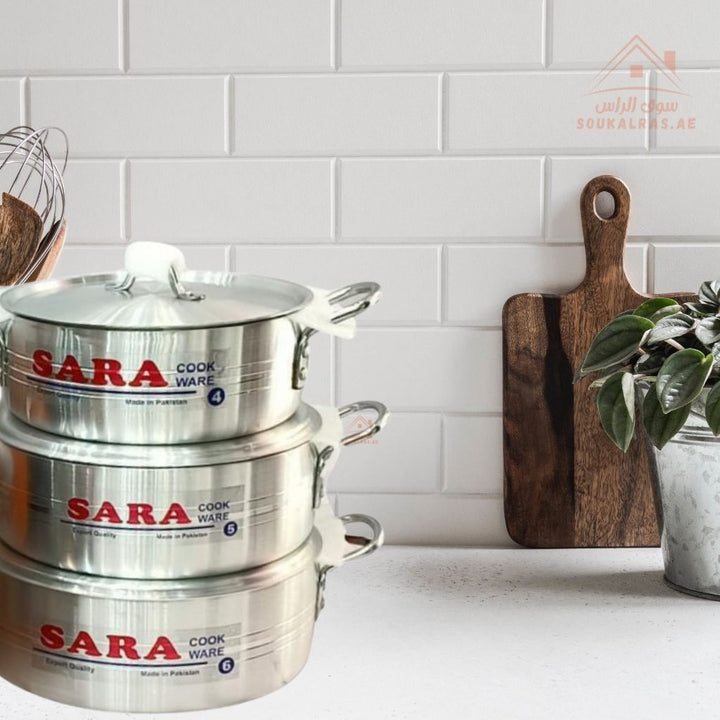 SARA Heavy Fish Pot 8 - Piece Aluminum Cookware Set | Durable Cooking Pots | perfect for cooking fish, rice, stews, and daily family meals - Souk Al Ras