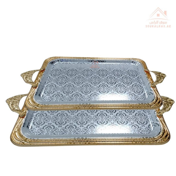 Set of 2 Venice Silver And Gold Rectangular Serving Trays | Elegant Handle Design | 39*29 CM & 34*24CM |Perfect for All Occasions - Souk Al Ras
