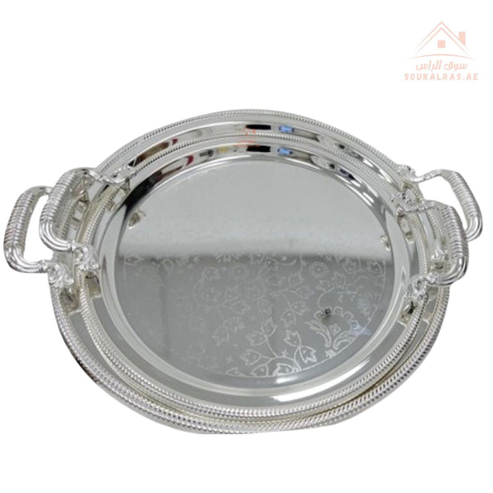 Set of 2 Venice Silver Round Serving Trays | Elegant Handle Design | 30CM & 35CM |Perfect for All Occasions - Souk Al Ras