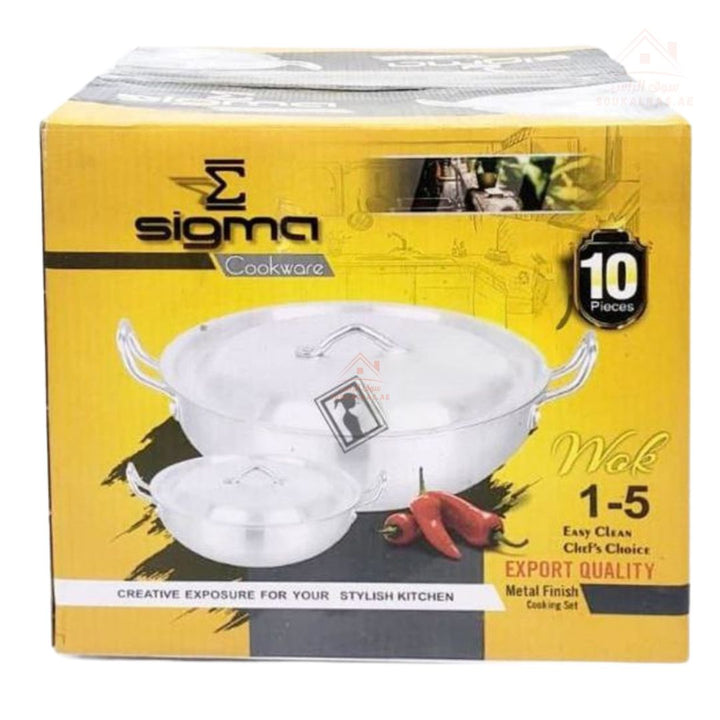 SIGMA 10 - Piece Aluminum Cookware Set | Sizes (20 23 26 28 31 CM)| Heavy - Duty Casserole Pots with Lids - Souk Al Ras