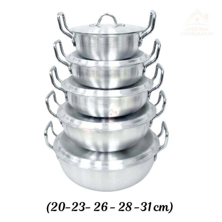 SIGMA 10 - Piece Aluminum Cookware Set | Sizes (20 23 26 28 31 CM)| Heavy - Duty Casserole Pots with Lids - Souk Al Ras