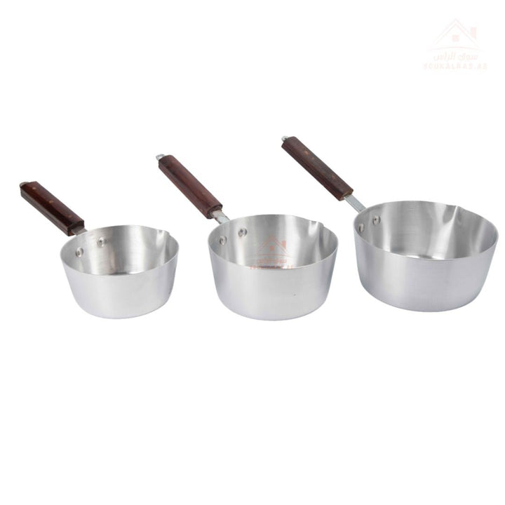 SIGMA 5 - Piece Aluminum Milk Pan Set | Wooden Handle | Sizes 14 - 16 - 18 - 20 - 22CM | Lightweight & Durable | Made in India - Souk Al Ras