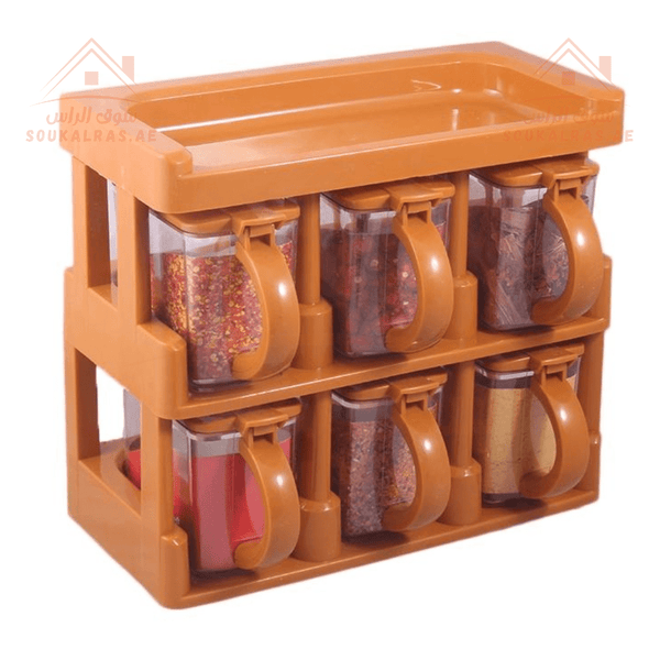 Spice Rack Set of 6 Jars - Brown | Hommold Premium Kitchenware - Souk Al RasKitchen Storage & Organizers