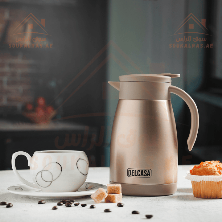 Stainless Steel Coffee Pot, 1000ml Double Wall Flask - Keeps Drinks Hot or Cold - Souk Al RasVacuum Flasks and Thermos