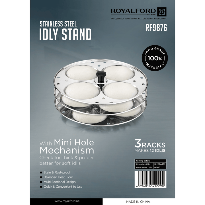 Stainless Steel Idly Stand/3 Rack with 12 Pits 1X12 - Souk Al RasCookware