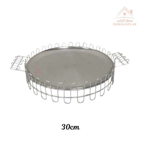 Stainless Steel Serving Tray with Elegant Metal Stand | Available in Multiple Sizes | Durable & Stylish - Souk Al Ras