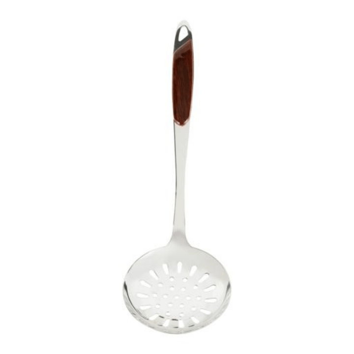 Stainless Steel Skimmer with Wooden Finish Handle - Slotted Skimmer Spoon - Souk Al RasSpatulas Whisks & Turning Spoons