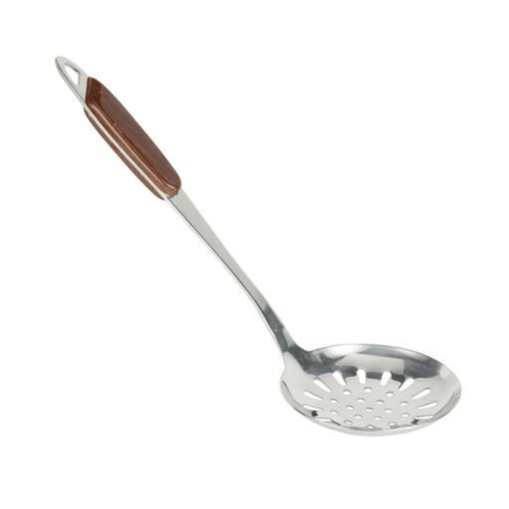 Stainless Steel Skimmer with Wooden Finish Handle - Slotted Skimmer Spoon - Souk Al RasSpatulas Whisks & Turning Spoons