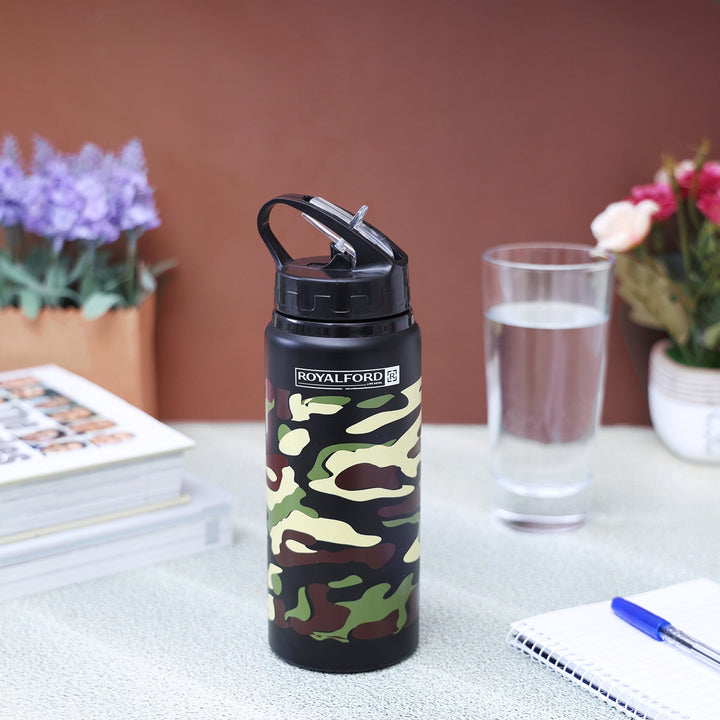 Stainless Steel Sports Bottle - Reusable Wide Mouth with Hanging Clip 600ml - Souk Al RasDrinkware