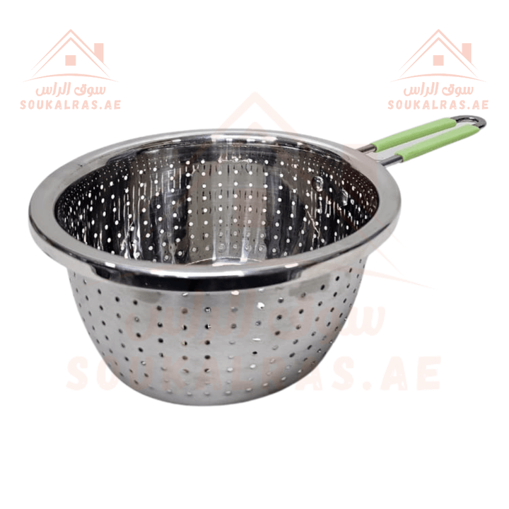 Stainless Steel Strainer 20cm with green Handle | Premium Quality | Durable Kitchen Tool - Souk Al Ras