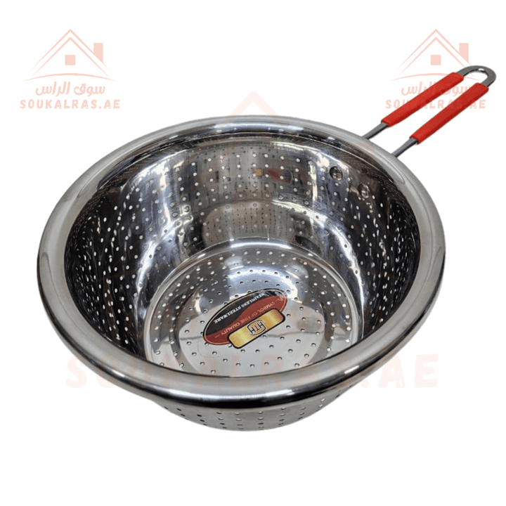 Stainless Steel Strainer 22cm with Red Handle | Premium Quality | Durable Kitchen Tool - Souk Al Ras