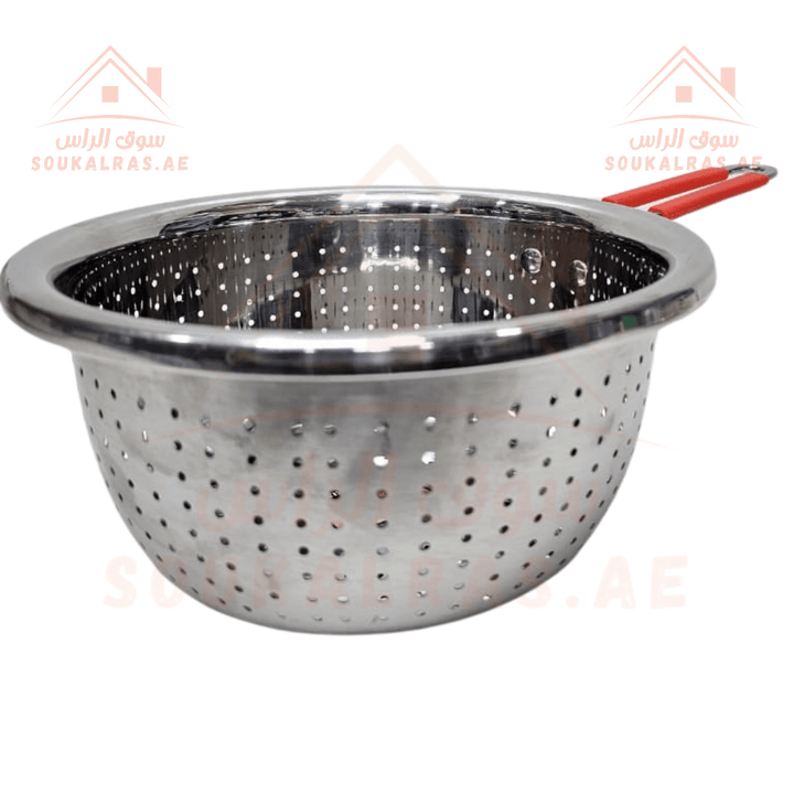 Stainless Steel Strainer 22cm with Red Handle | Premium Quality | Durable Kitchen Tool - Souk Al Ras