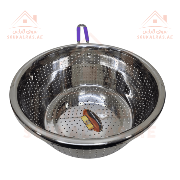 Stainless Steel Strainer 24cm with blue Handle | Premium Quality | Durable Kitchen Tool - Souk Al Ras