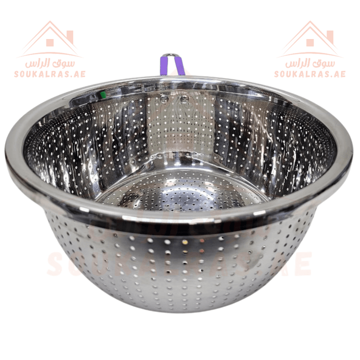 Stainless Steel Strainer 24cm with blue Handle | Premium Quality | Durable Kitchen Tool - Souk Al Ras