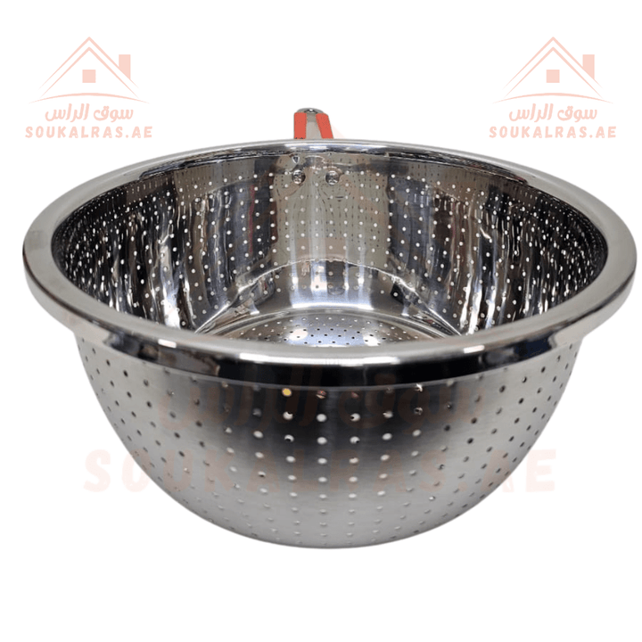 Stainless Steel Strainer 30cm with Red Handle | Premium Quality | Durable Kitchen Tool - Souk Al Ras