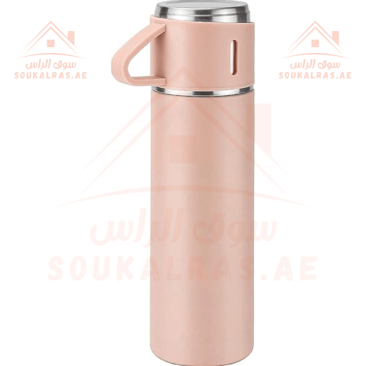 Stainless Steel Vacuum Bottle Set | 500ml Bottle + 2 Cups | Portable Travel Set - Souk Al RasWater Bottles