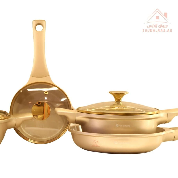 Stream Series 9 - Piece Crystal Ceramic Cookware Set(16 - 20 - 24 - 24 - 28cm) | Casseroles, Shallow Casserole, Saucepan, Frypan | Premium Scratch - Resistant & Induction Base - Souk Al Ras
