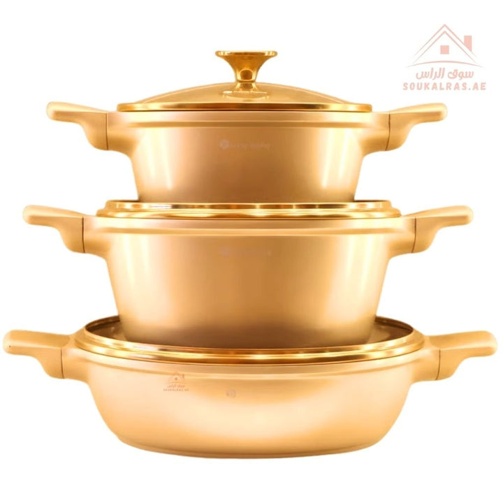 Stream Series 9 - Piece Crystal Ceramic Cookware Set(16 - 20 - 24 - 24 - 28cm) | Casseroles, Shallow Casserole, Saucepan, Frypan | Premium Scratch - Resistant & Induction Base - Souk Al Ras
