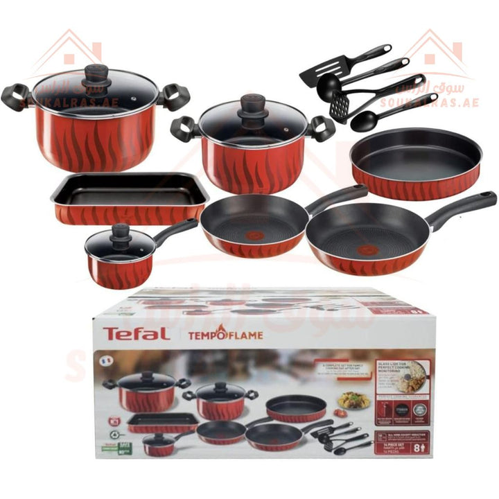 TEFAL TEMPO FLAME 14 - PIECE ULTIMATE NON - STICK COOKWARE SET – MADE IN FRANCE - FOR PERFECT COOKING. - Souk Al Ras