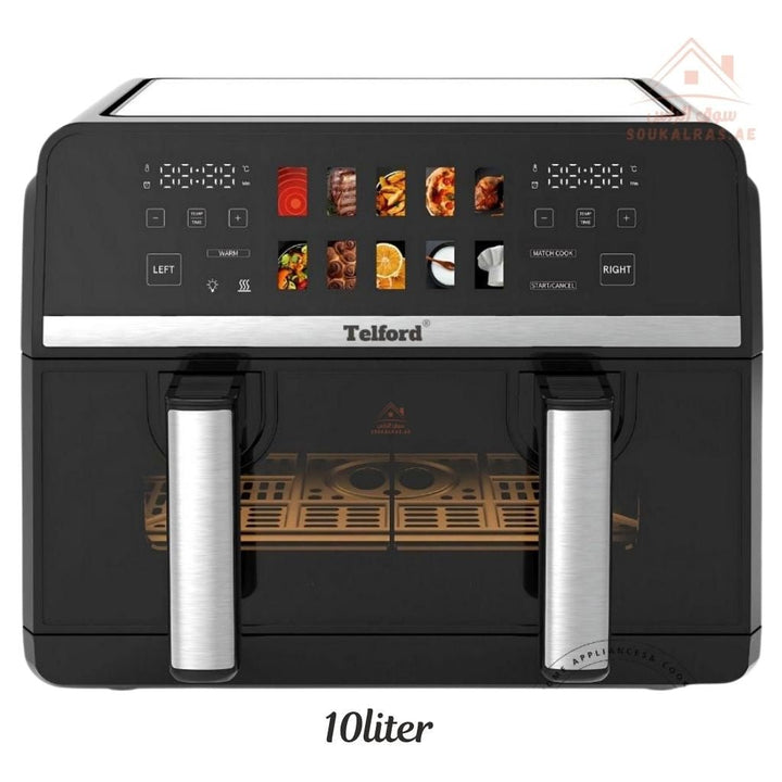 Telford Flex Draw 10L Air Fryer | Dual Heating System | Mix & Match Cooking | 2600W Power | Smart Digital Control | Healthy Oil - Free Frying - Souk Al Ras