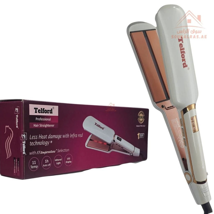 Telford Infrared Hair Straightener | Argan Oil Infused Plates | Infrared Heat Technology | 11 Temperature Settings (130°C – 230°C) | Professional Salon - Grade Flat Iron - Souk Al Ras