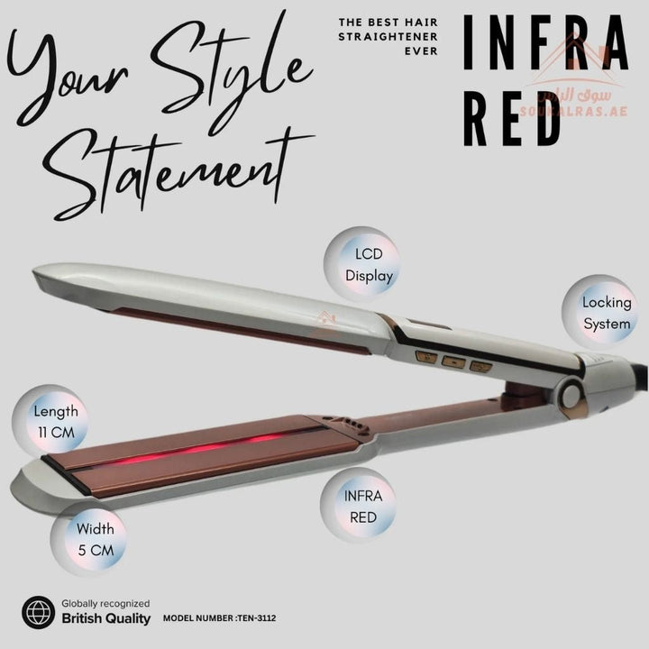 Telford Infrared Hair Straightener | Argan Oil Infused Plates | Infrared Heat Technology | 11 Temperature Settings (130°C – 230°C) | Professional Salon - Grade Flat Iron - Souk Al Ras