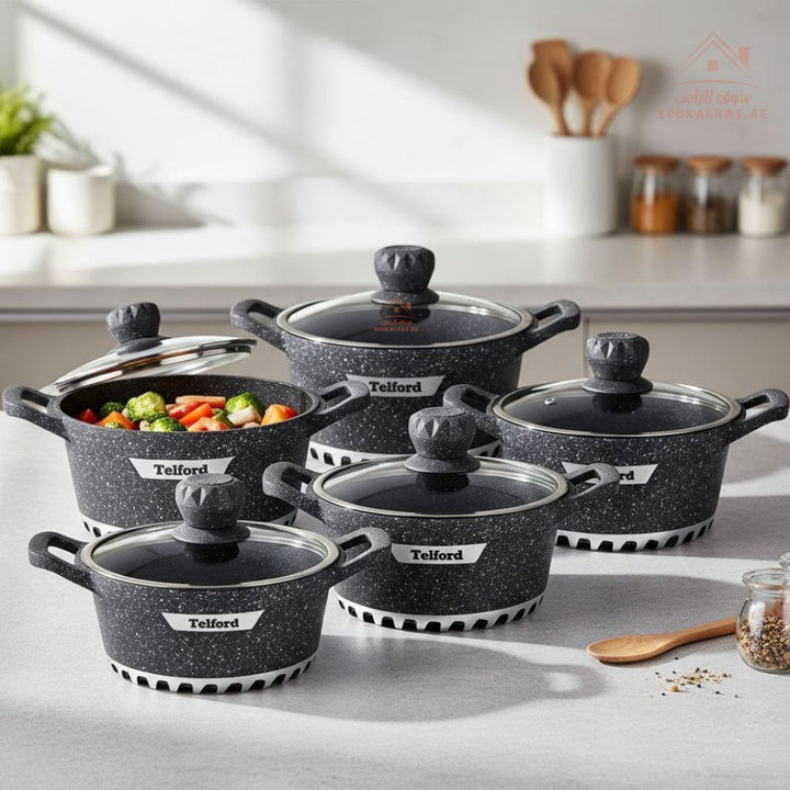 Telford Insignia 17 - Piece Titanium Reinforced Granite Cookware Set with 1 Year Warranty. Guaranteed British Brand. - Souk Al RasCookware Sets