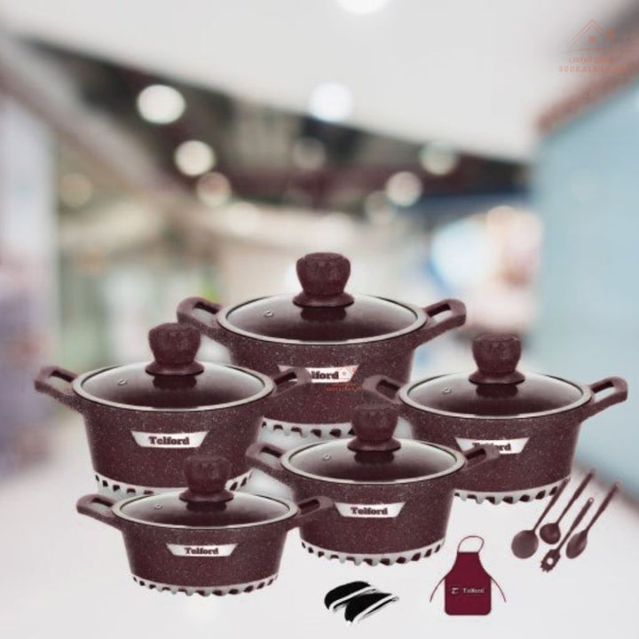 Telford Insignia 17 - Piece Titanium Reinforced Granite Cookware Set with 1 Year Warranty. Guaranteed British Brand. - Souk Al RasCookware Sets