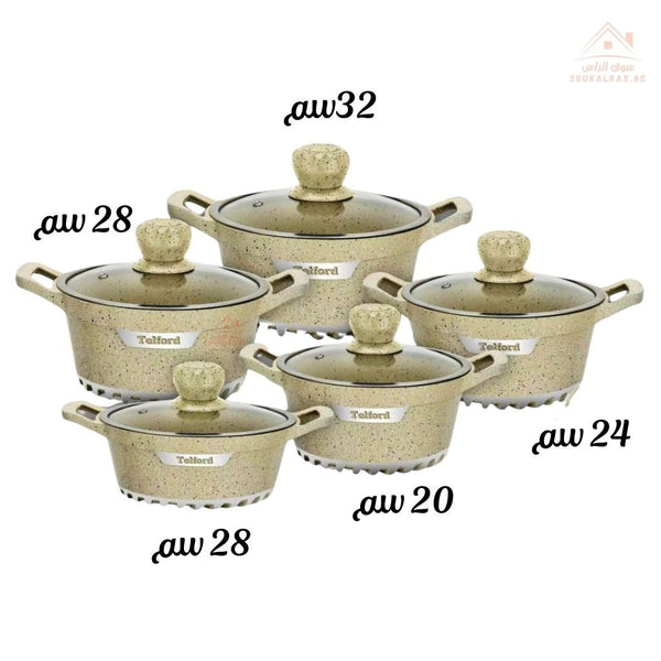 Telford Insignia 17 - Piece Titanium Reinforced Granite Cookware Set with 1 Year Warranty. Guaranteed British Brand. - Souk Al RasCookware Sets