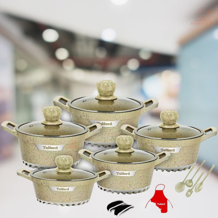 Telford Insignia 17 - Piece Titanium Reinforced Granite Cookware Set with 1 Year Warranty. Guaranteed British Brand. - Souk Al RasCookware Sets