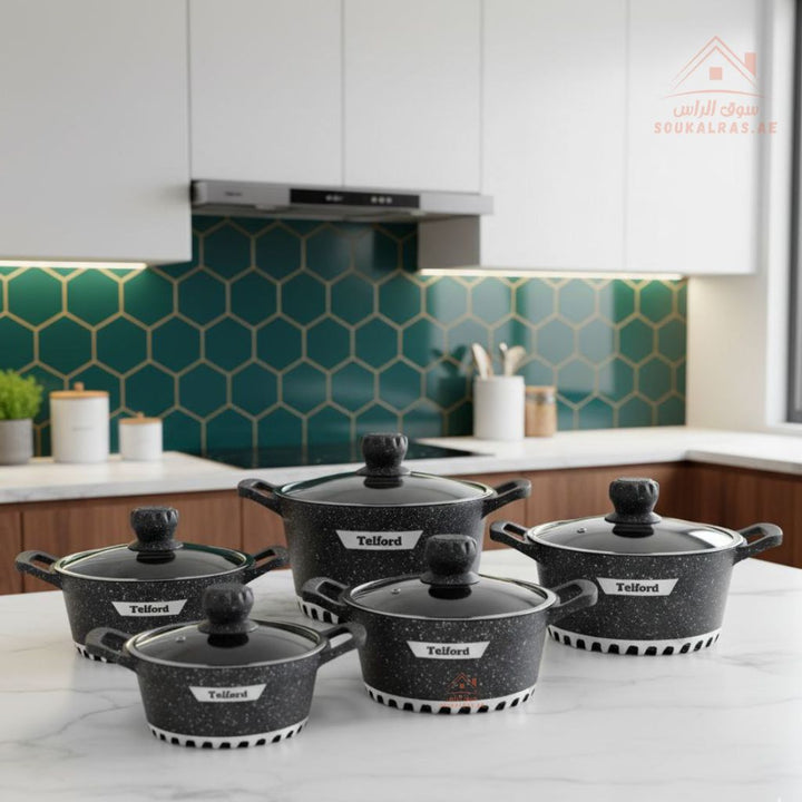 Telford Insignia 17 - Piece Titanium Reinforced Granite Cookware Set with 1 Year Warranty. Guaranteed British Brand. - Souk Al RasCookware Sets
