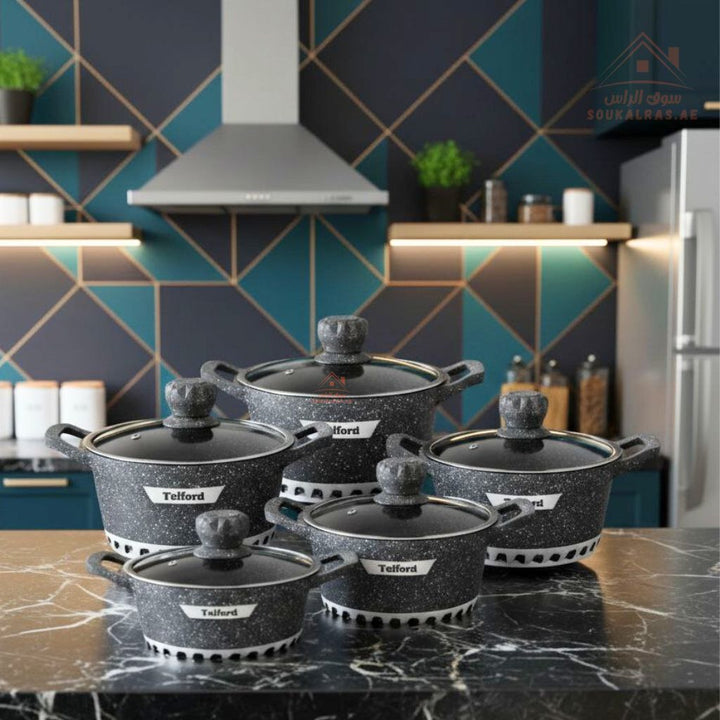 Telford Insignia 17 - Piece Titanium Reinforced Granite Cookware Set with 1 Year Warranty. Guaranteed British Brand. - Souk Al RasCookware Sets