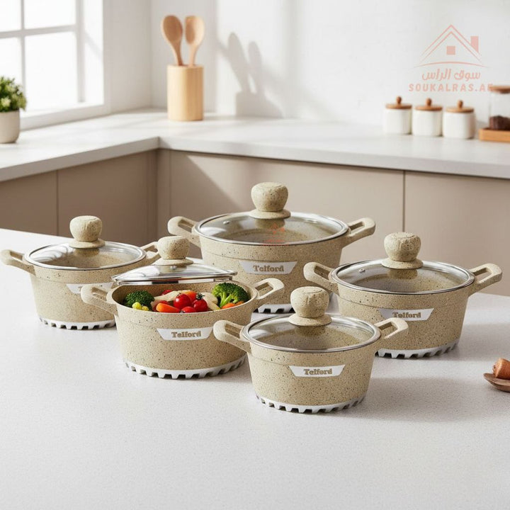 Telford Insignia 17 - Piece Titanium Reinforced Granite Cookware Set with 1 Year Warranty. Guaranteed British Brand. - Souk Al RasCookware Sets