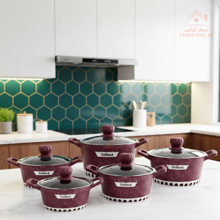 Telford Insignia 17 - Piece Titanium Reinforced Granite Cookware Set with 1 Year Warranty. Guaranteed British Brand. - Souk Al RasCookware Sets