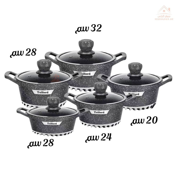 Telford Insignia 17 - Piece Titanium Reinforced Granite Cookware Set with 1 Year Warranty. Guaranteed British Brand. - Souk Al RasCookware Sets