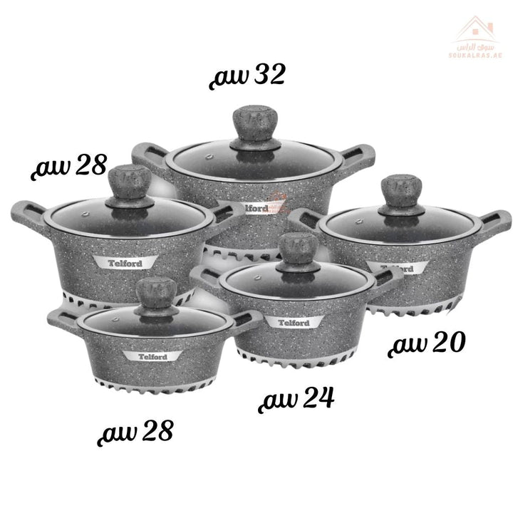 Telford Insignia 17 - Piece Titanium Reinforced Granite Cookware Set with 1 Year Warranty. Guaranteed British Brand. - Souk Al RasCookware Sets
